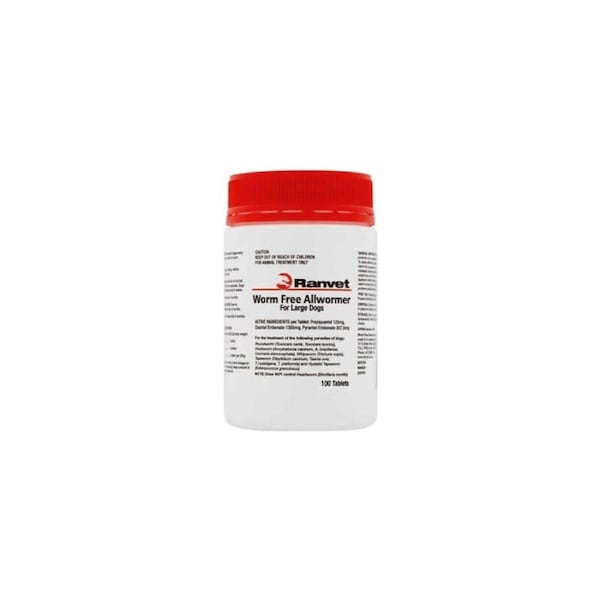Ranvet Worm Free Large Dogs Allwormer Treatment White 25kg 100 Tablets