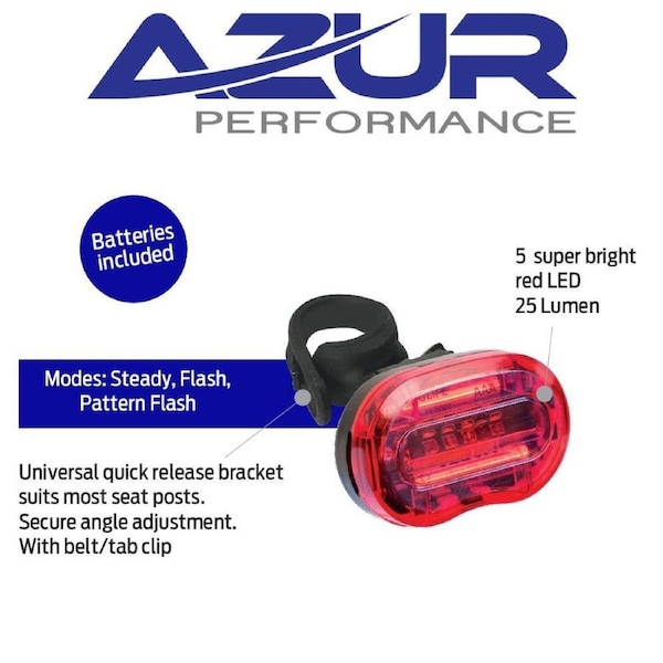 Azur Blaze Bike Bicycle Tail Light 25 Lumen Bright Red LED Light