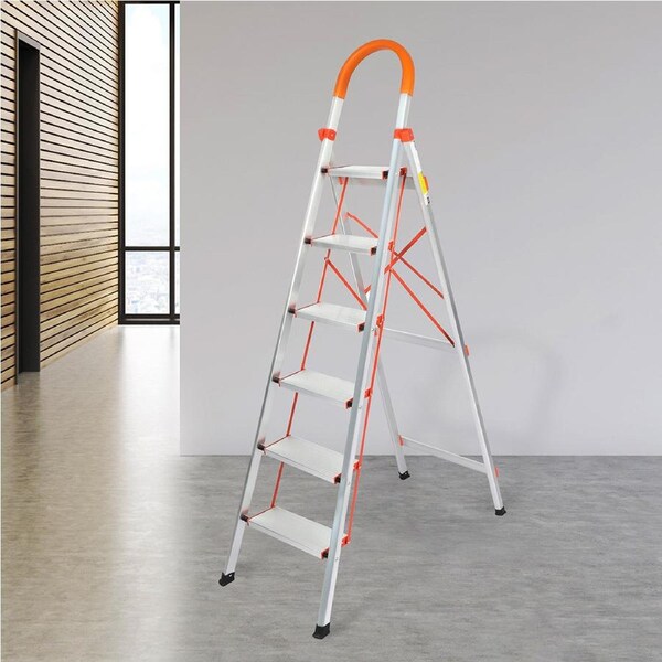 Traderight 6 Step Ladder Folding Aluminium Portable Multi Purpose Household Tool