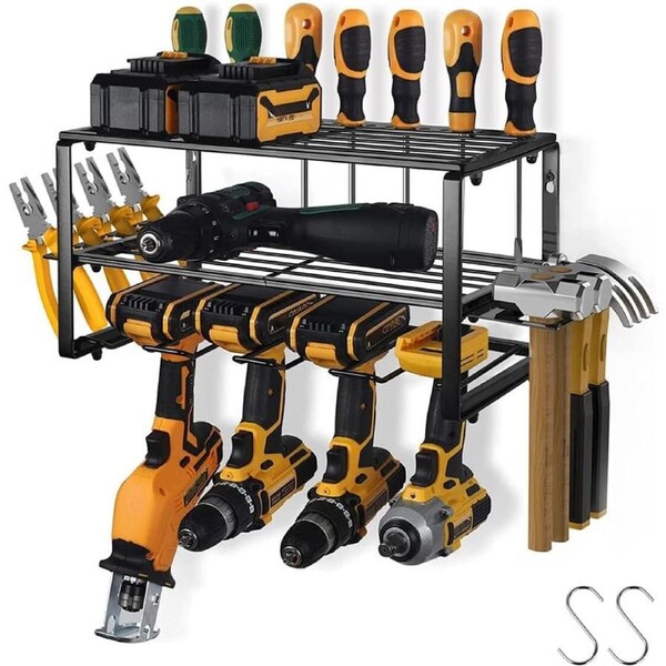 Power Tool Organiser, Drill Holder Wall Mount, Metal Tool Hangers Shelves Garage Storage Rack