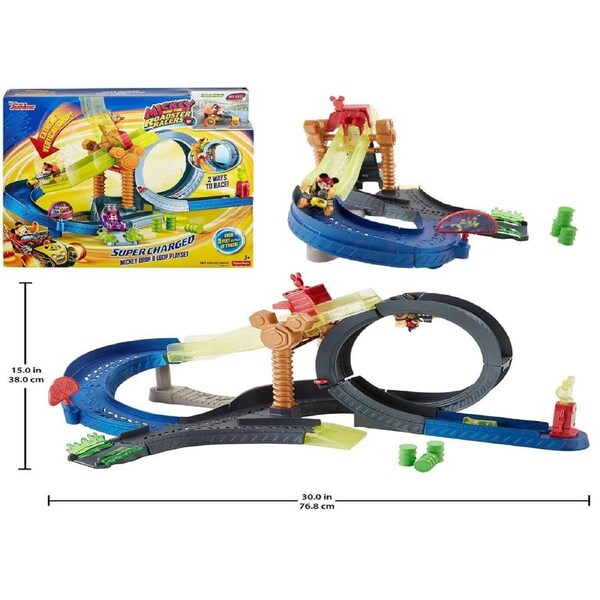 Fisher Price Disney Mickey Mouse Roadster Racers Super Charged Car Race Track