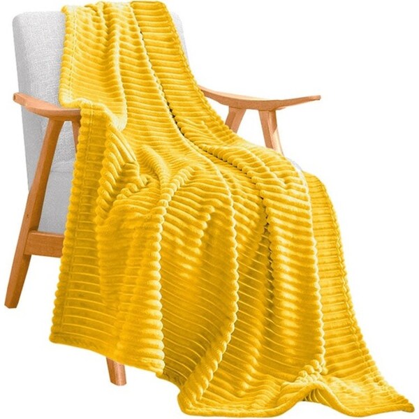 SOGA Yellow Throw Blanket Warm Cozy Striped Pattern Thin Flannel Coverlet Fleece Bed Sofa Comforter