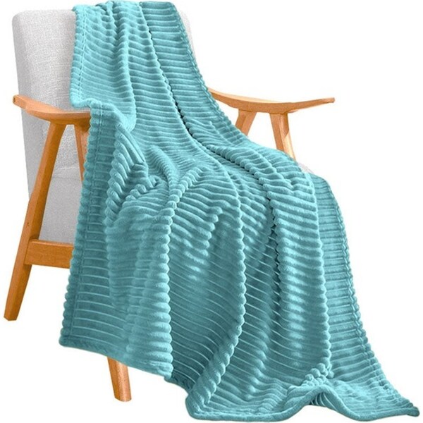 SOGA Sky Blue Throw Blanket Warm Cozy Striped Pattern Thin Flannel Coverlet Fleece Bed Sofa Comforter