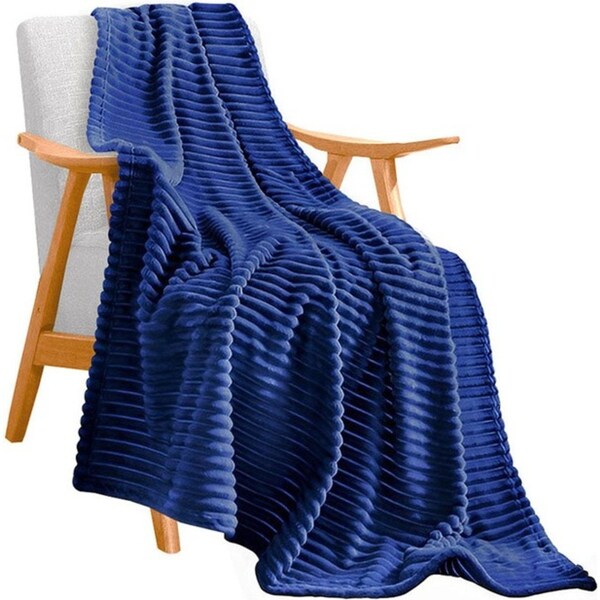 SOGA Blue Throw Blanket Warm Cozy Striped Pattern Thin Flannel Coverlet Fleece Bed Sofa Comforter