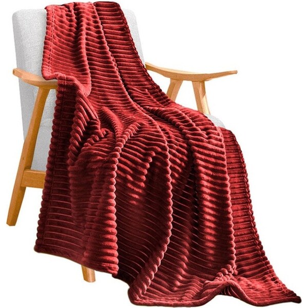 SOGA Burgundy Throw Blanket Warm Cozy Striped Pattern Thin Flannel Coverlet Fleece Bed Sofa Comforter
