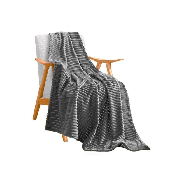 SOGA Grey Throw Blanket Warm Cozy Striped Pattern Thin Flannel Coverlet Fleece Bed Sofa Comforter