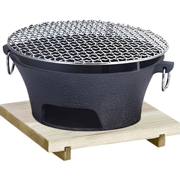 SOGA Large Cast Iron Round Stove Charcoal Table Net Grill Japanese Style BBQ Picnic Camping with Wooden Board