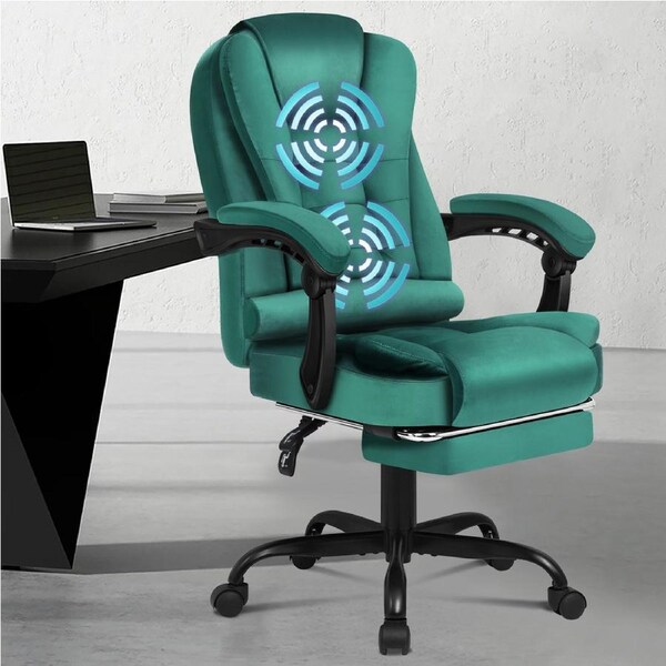 ALFORDSON Massage Office Chair with Footrest Velvet Green