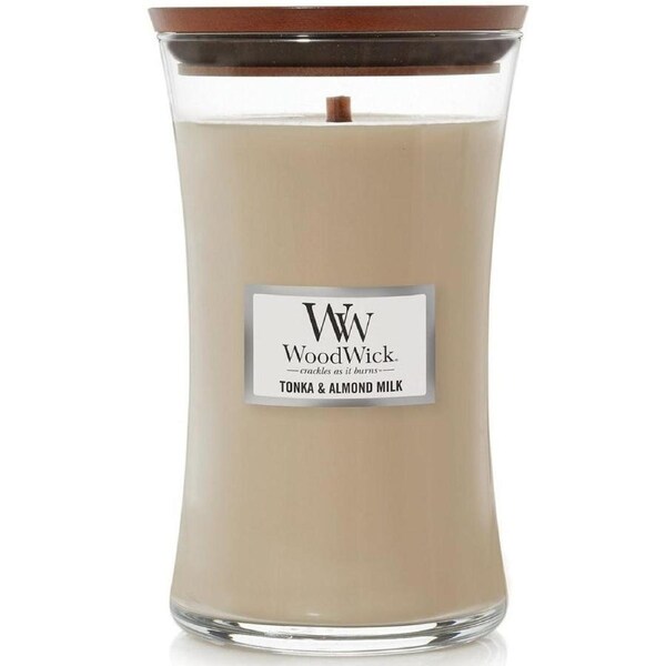 WoodWick Tonka & Almond Milk Large Candle Crackles As It Burns 610G Hourglass