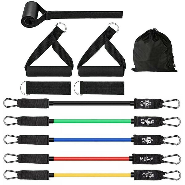 11x Resistance Exercise Bands Yoga Pilates Strap Home Gym Tube Fitness 150LBS