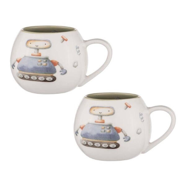 2x Ashdene Robots Kids/Child 200ml Drinking Mini Hug Mug Milk/Beverage Cup