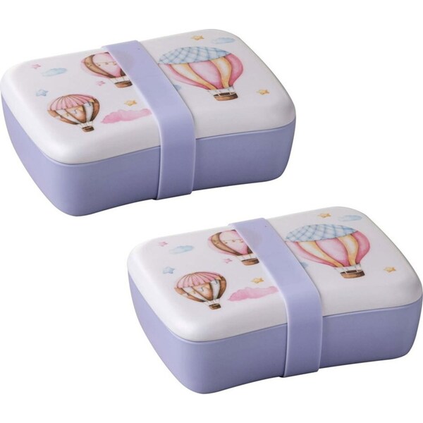 2x Ashdene Up In The Sky Kids 17cm Melamine Lunch Box/Snack Food Storage Purple