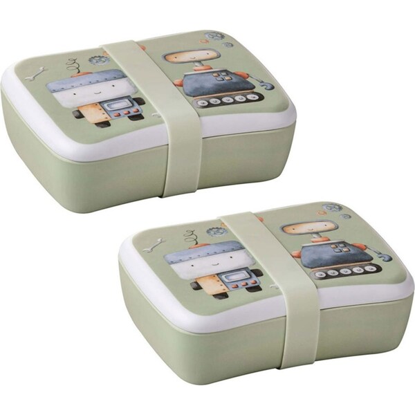 2x Ashdene Robots Kids 17cm Melamine Lunch Box/Snack Storage Food Container GRN