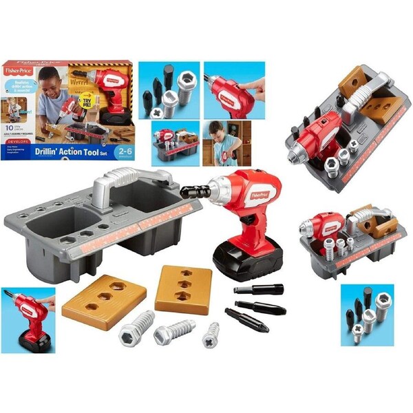 Fisher Price Drilling Action Tool Set Ages 2+ Toy Drill Build Machine Play Gift