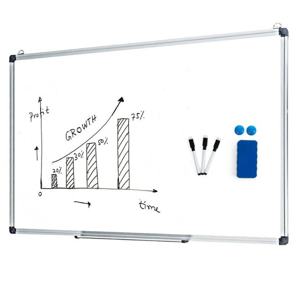 Costway 90 x 60 cm Aluminum Frame ic Wall Whiteboard Dry Erase Board Office School