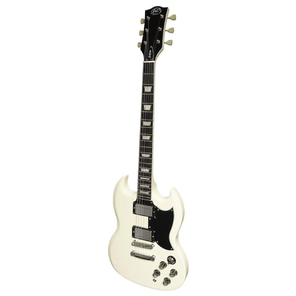 J&D SG-Style Electric Guitar Vintage White JDL-SG-VWH, 6 Strings, Mahogany Neck, Dual Humbuckers, Right Handed, Gloss Finish