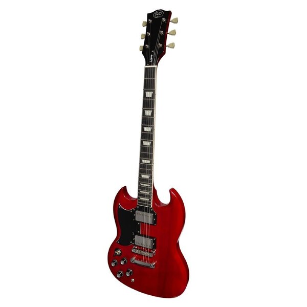 J&D SGL-Style Left Handed Electric Guitar Cherry Red, Mahogany Body, Vintage Style Pickups, 6 Strings, 25.5" Scale Length