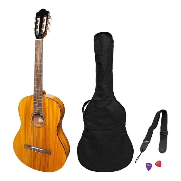 Martinez Slim Jim MP-SJ44PT-KOA Full Size Electric Classical Guitar Pack with Pickup and Tuner