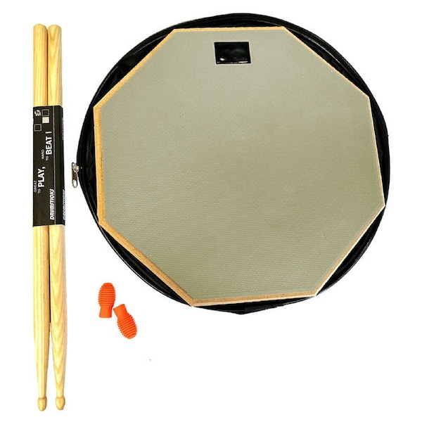 Maxtone 12" Double-Sided Hexagonal Practice Pad Set with Drumsticks and Carry Bag