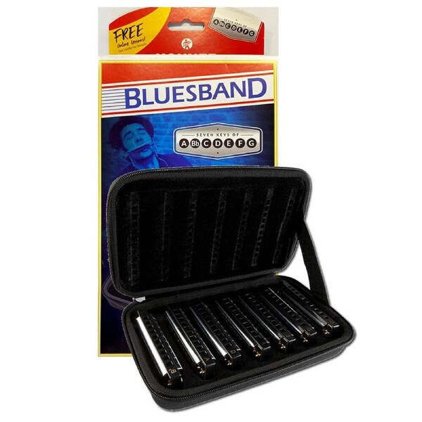 Hohner 7-Pce Bluesband Harmonica Set in the Keys A, Bb, C, D, E, F, G