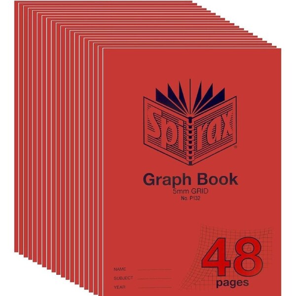 Spirax 132 Graph Book 5mm Grids 48 Pages A4 Red PP Cover 20 Pack Bulk