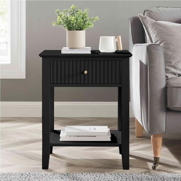 Zara Fluted 1 drawer side table - black