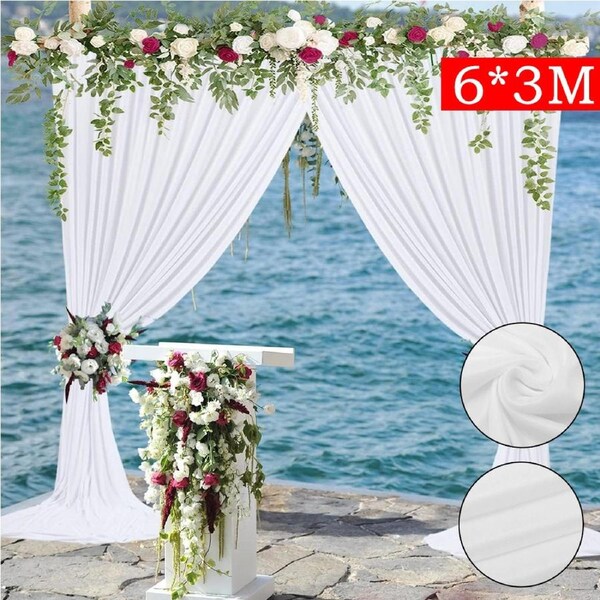 OZNALA 3x6m White Stage Background Backdrop Soft Curtains White Photo Curtains Backdrop Drapes Fabric Decoration for Wedding, Birthday Party, Photo Booth, Dessert Table, Stage