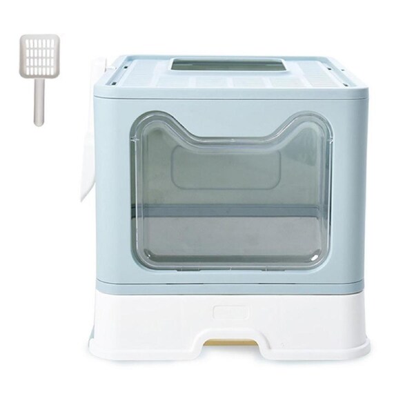 OZNALA Large Kitty Toilet Box Self-Cleaning Hooded Cat Litter Box Enclosed Tray Refills Blue