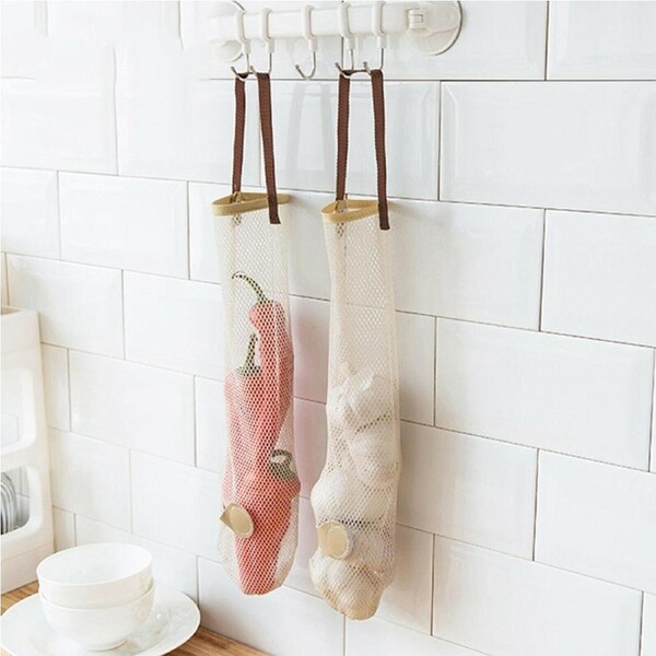 3pcs Vegetable Food Storage Bag Onion Garlic Hanging Bags Breathable Mesh Bag