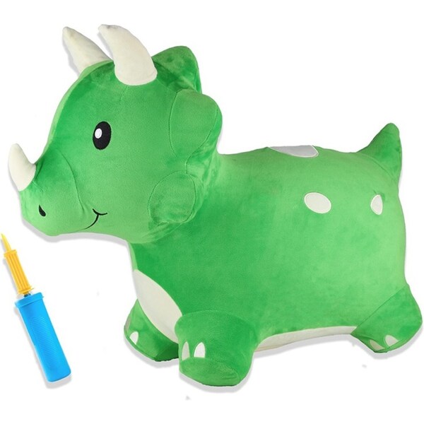 iPlay iLearn 33cm Bouncy Triceratops Plush Inflatable Ride-On Kids Toy 18m+ GRN