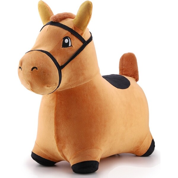 iPlay iLearn 33cm Bouncy Horse Plush Inflatable Ride-On Kids Play Toy 18m+ Brown