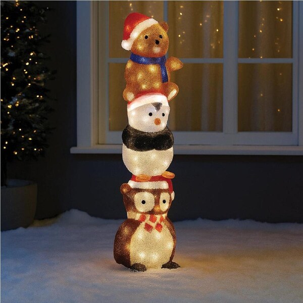 Acrylic Owl Penguin and Bear Stacked - H63cm