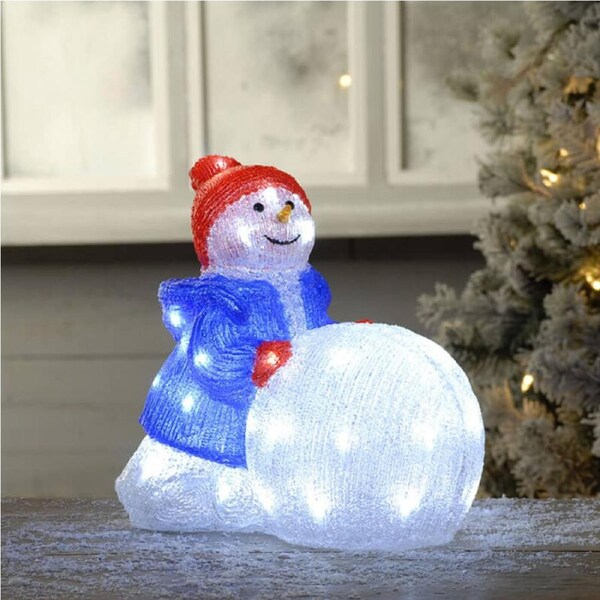 Acrylic Snowman with Large Snowball - H34cm