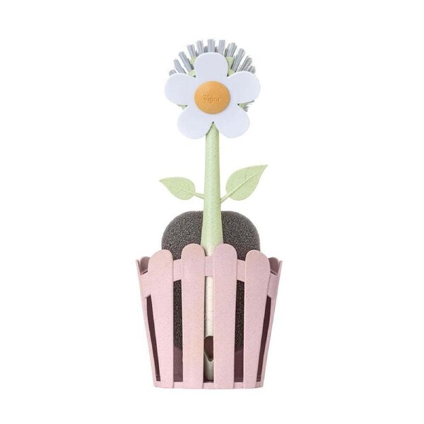 3pc Vigar Florganic Sink Caddy/Silicone Sponge/Brush Home Cleaning Set Pink