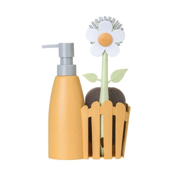 4pc Vigar Florganic Brush/Sink Caddy/Sponge Set w/ 340ml Soap Dispenser Orange