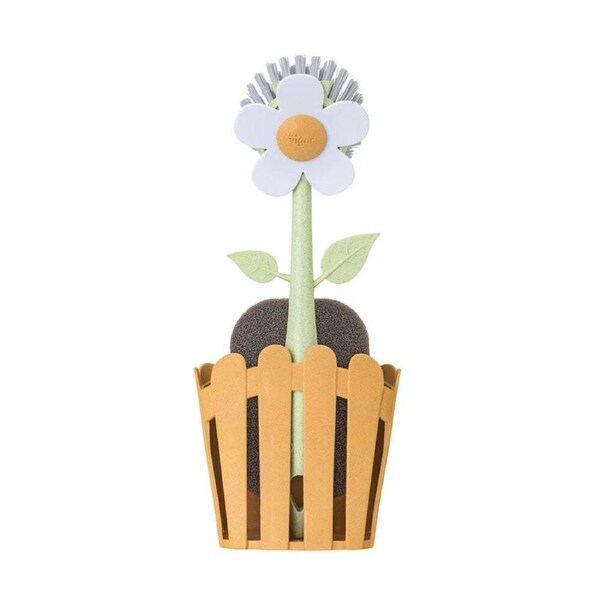 3pc Vigar Florganic Sink Caddy/Silicone Sponge/Brush Home Cleaning Set Orange