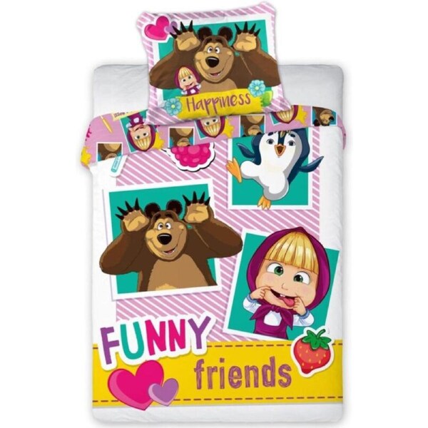 Masha and the Bear Funny Friends Quilt Cover Set - Toddler Bed Size