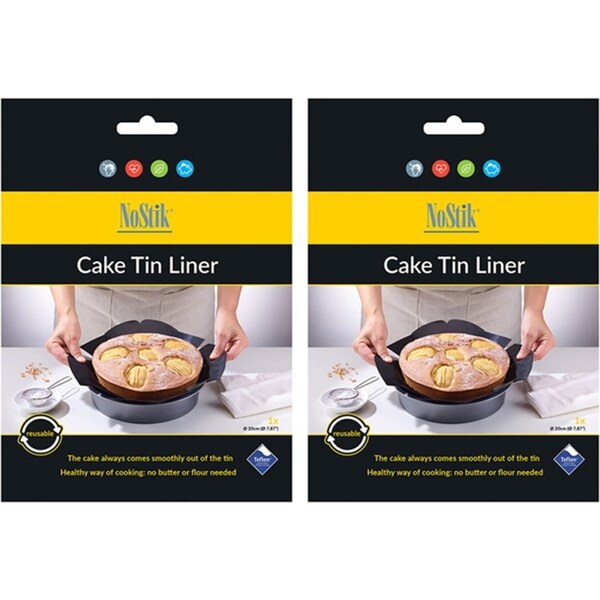 2x Nostik Reusable Non-Stick 20cm Round Cake Tin Liner Oven Baking Sheet Black