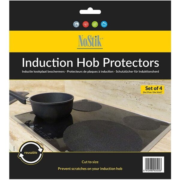 4pc Nostik Reusable Round 27cm Induction Hob Protectors Set Liner Mat Pad Black