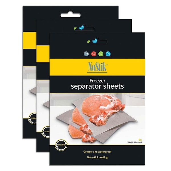 3x Nostik Reusable Non-Stick 102x20cm Freezer Separator Sheets Rectangle White