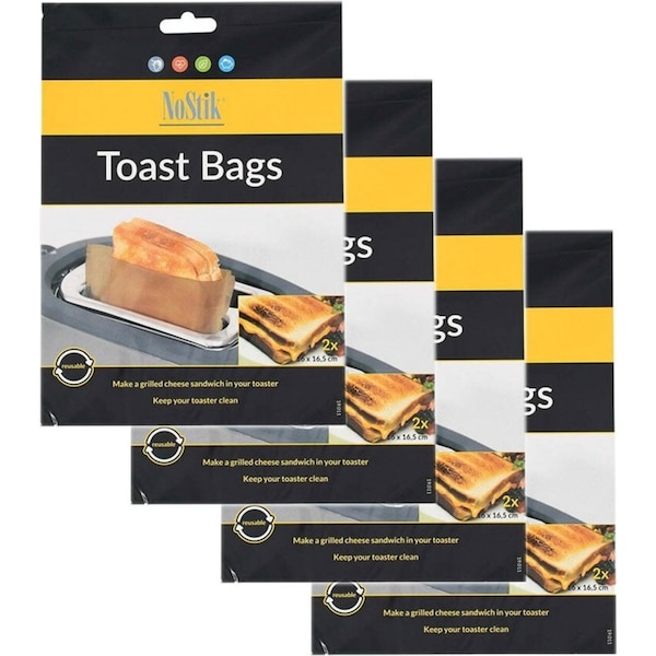 4x 2pc Nostik Reusable 16.5cm Sandwich Toast Bags Pouch Toastie/Bread Pocket Set