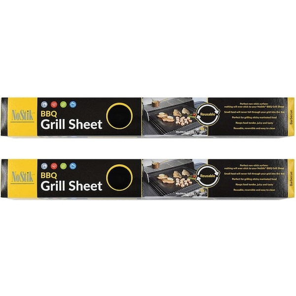 2x Nostik Reusable 40x50cm Non-Stick BBQ Liner Grill Sheet Barbecue Mat Pad BLK
