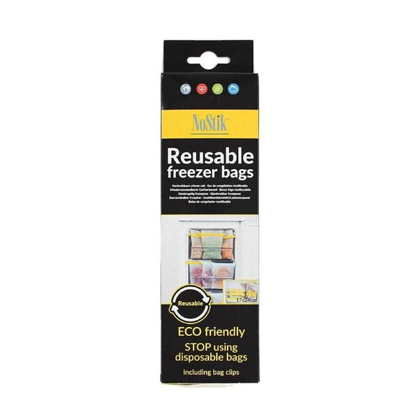 4pc Nostik Reusable Freezer Bags Food Sealer Storage Container w/ Clips Set