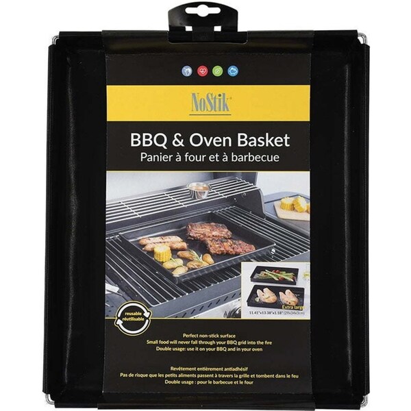 Nostik Reusable 34x29cm Non-Stick BBQ & Oven Basket Tray Large Rectangle Black