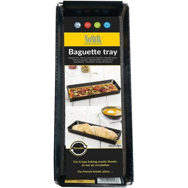 Nostik Rectangle Non-Stick 31cm Baguette Crisper Reusable Oven Baking Tray Black