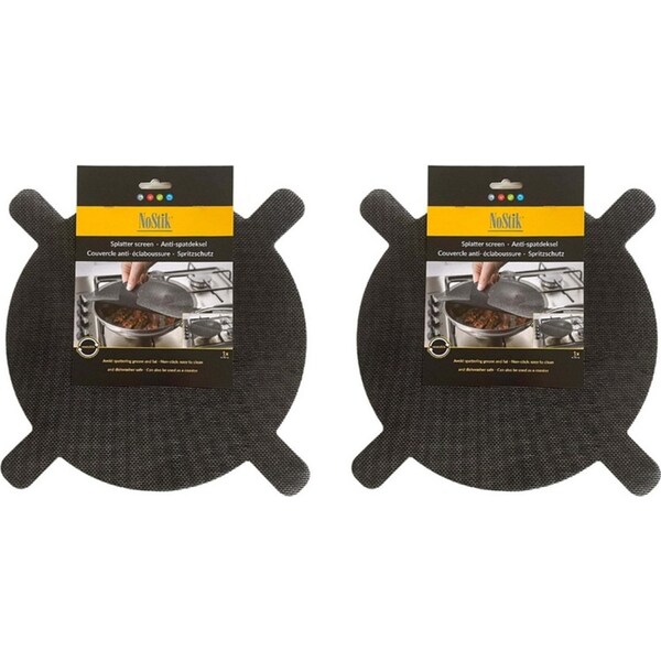 2x Nostik Reusable 32cm Round Frying Splatter Guard Cooking Splash Cover Black