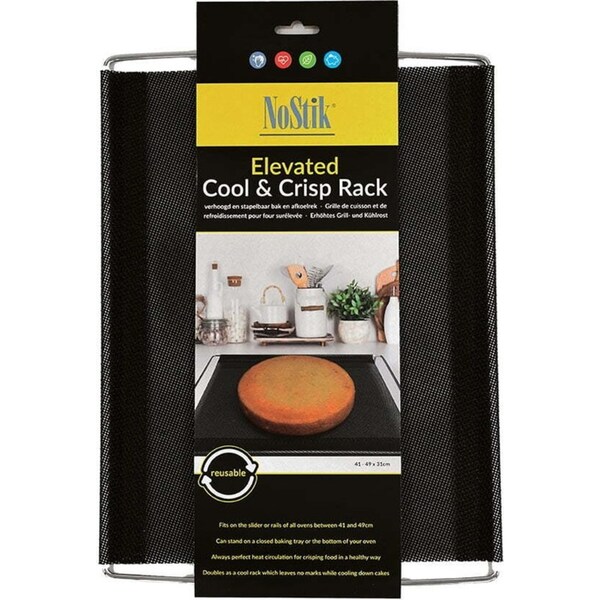 Nostik Reusable Elevated 49cm Crisp & Cooling Rack Rectangle Holder Tray Black