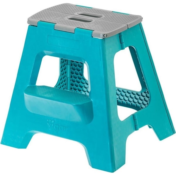Compact 40cm 2 Step Plastic Foldable Stool/Chair Portable Non-Slip Turquoise