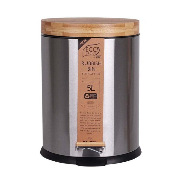 Eco Basics 5L Rubbish Bin/Trash Garbage Waste Container Storage Stainless Steel