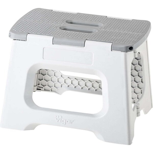 Vigar Compact 23cm Plastic Foldable Stool Kitchen/Bathroom Non-Slip Step Grey